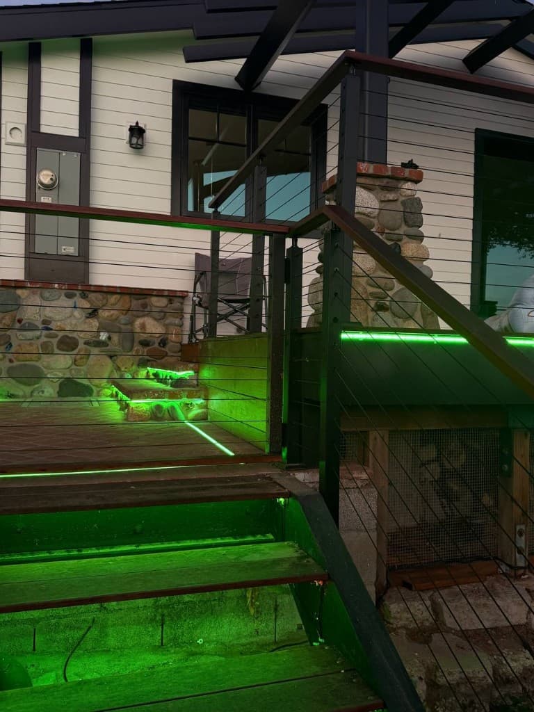 LED strip lighting on outdoor deck and stairs